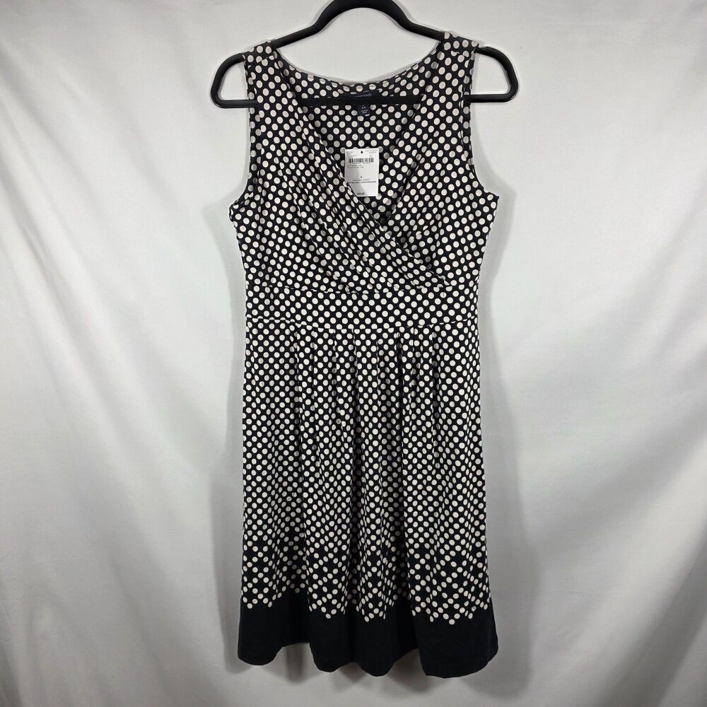 Lands End Dress Small Polka Dot Blue White Knit Surplice V-Neck Fit Flare A-Line